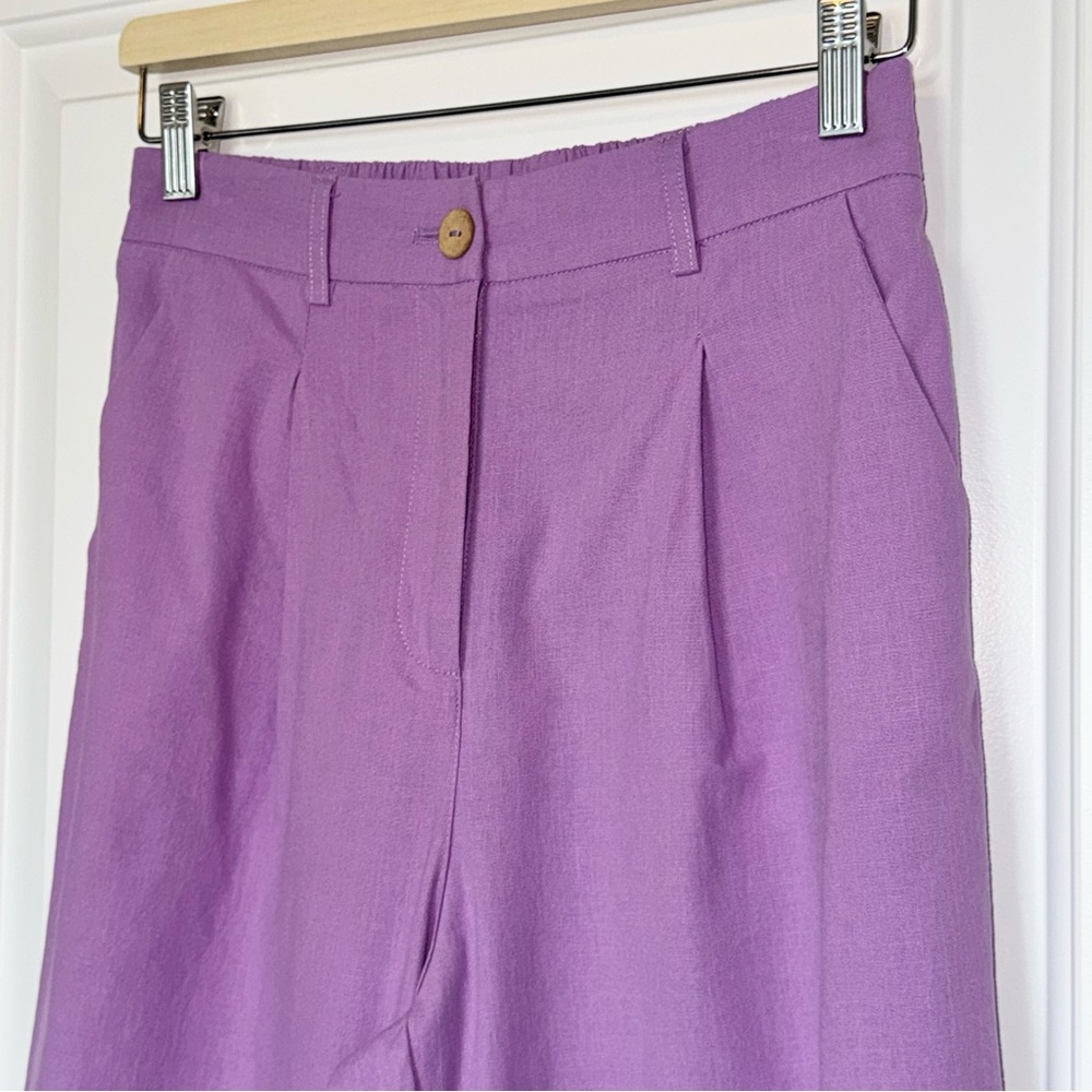 Commense Light Purple Lilac Cotton Pleated Pants Trousers pockets elastic, Small - Picture 5 of 10